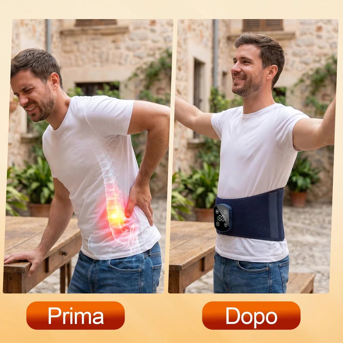 Fascia Lombare Riscaldamento,Massaggiatore Schiena Cintura Riscaldante,3000mAh Batteria Termoforo Elettrico Lombare,Fascia Riscaldante Schiena,3 Modalità di Massaggio e 5 Regimi Termici