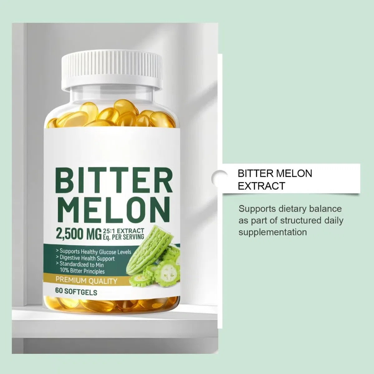 Estratto di melone amaro 25:1, 2500 mg per porzione, 60 conte vegane - standardizzato al 10% di principi amari, non OGM,3PCS