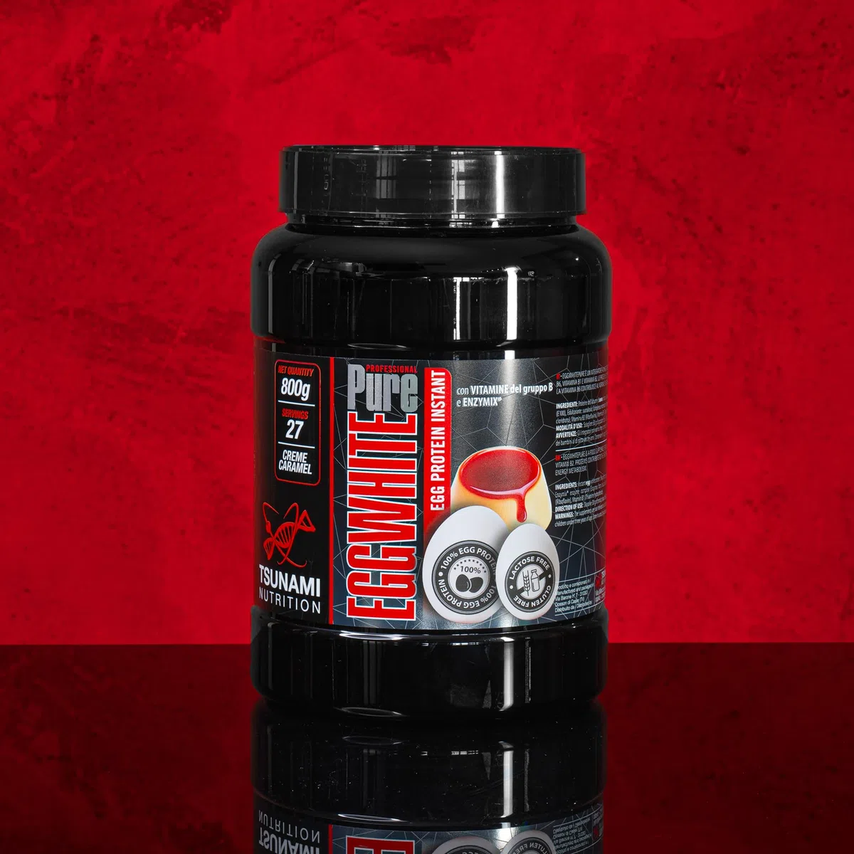Tsunami Nutrition Egg White Pure Professional, Proteine dell'Albume d'Uovo, Cacao/Crème Caramel, 800g, 27 Porzioni, Senza Glutine, Senza Lattosio, Per Sviluppo Massa Muscolare (800g, Creme caramel)