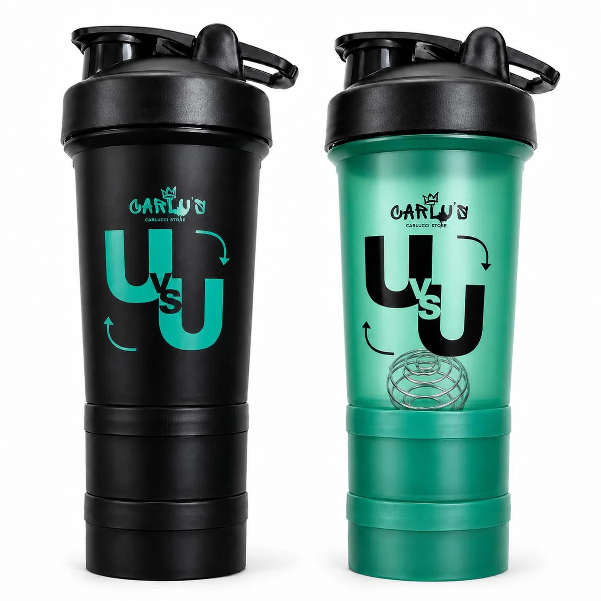 Carlu's Set di 2 shaker per proteine da 500 ml, 4 contenitori per polveri, 2 sfere di miscelazione in acciaio inox e 2 organizer per pillole, senza BPA, a prova di perdite, lavabile in lavastoviglie