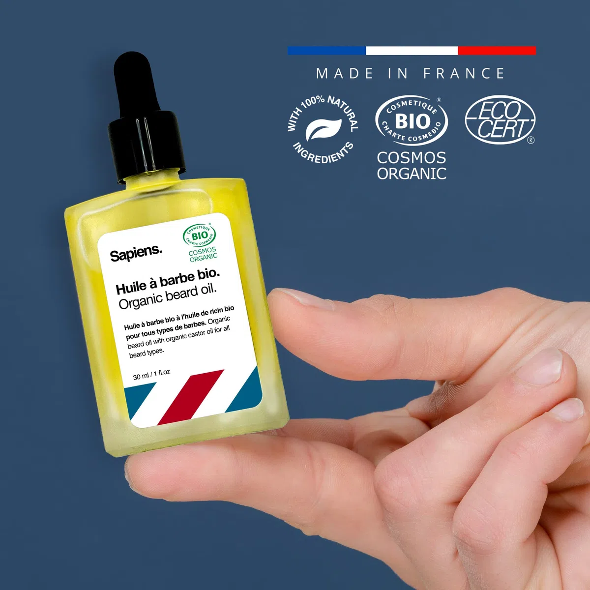 Kit Barba Uomo Sapiens Barbershop - Set Cura Barba Barba con Olio Barba e Balsamo Barba Biologico 100% Naturale Certificato ECOCERT, Pettine barba, Spazzola barba, Forbici, Borsa - Fatto in Francia