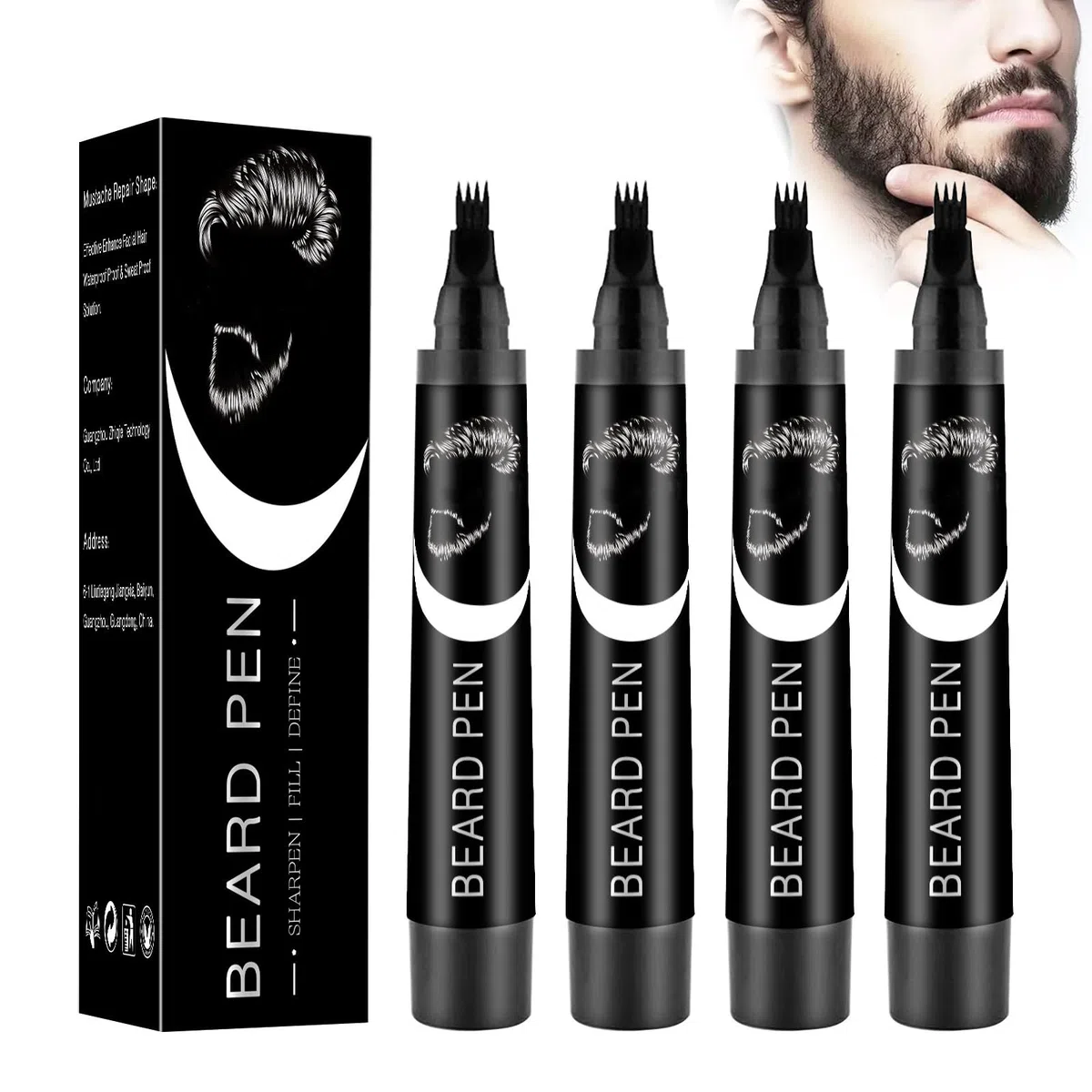 XdealCozyxc 4 matite da barba da uomo, penna per barba facile e impermeabile (nero)