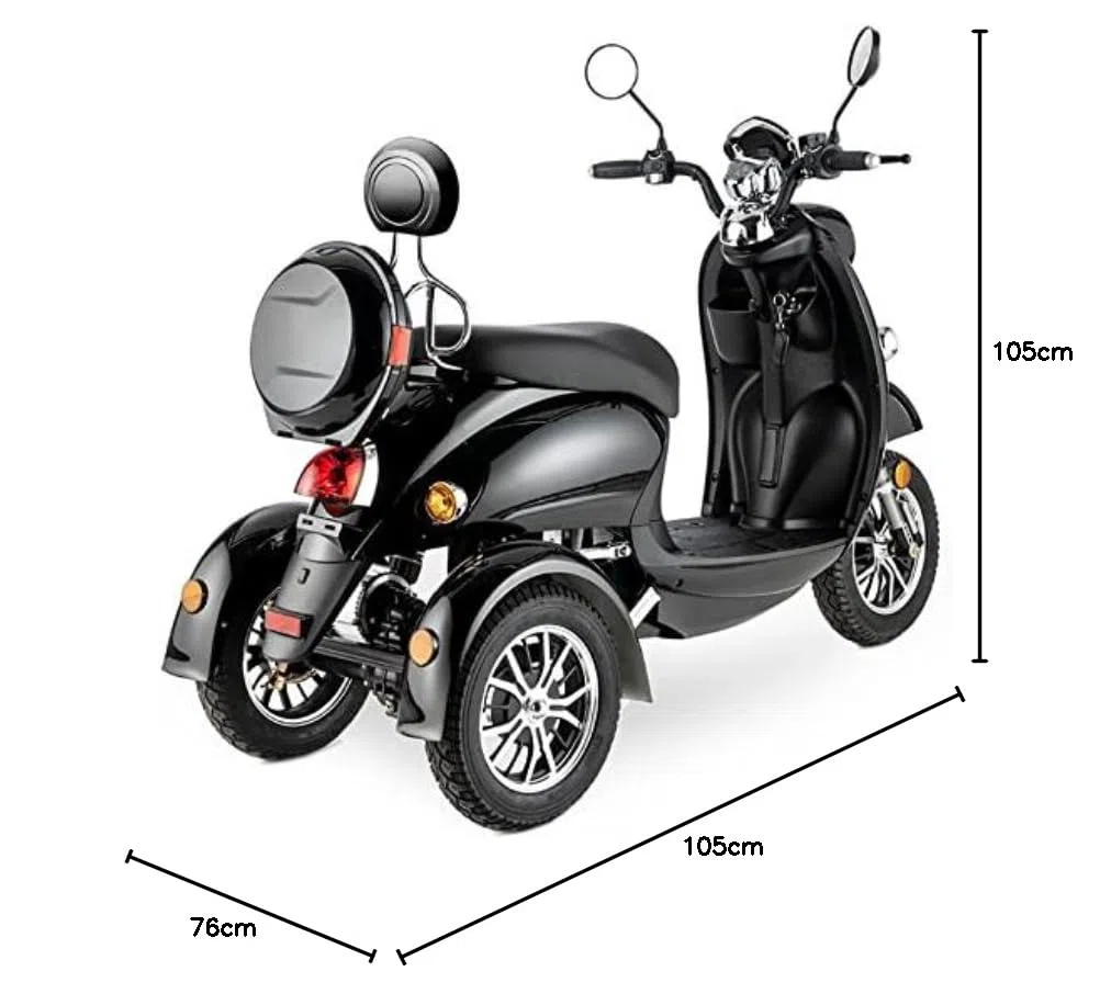 VELECO ZT63 - Scooter Disabili a 3 ruote - Completamente assemblato e pronto all'uso - Design italiano - Alta capacità di carico - Sedile confortevole (NERO)