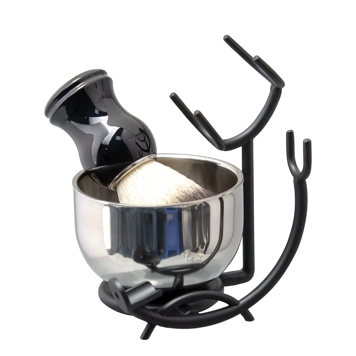 Grandslam Set di Pennelli da Barba Premium, 3 in1 Pennelli da Barba da Uomo, Supporto e Ciotola in Acciaio Inox, Kit Tradizionale per Rasatura a Umido, Set da Barba Manuale per Regalo da Uomo (Nero)