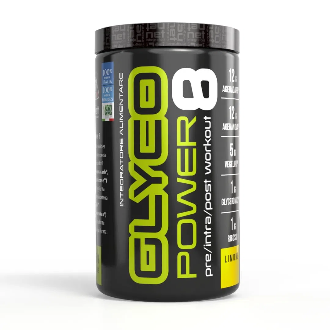 Net Integratori GLYCOPOWER 8-455g Limone - Carboidrati in Polvere - Massimizza la Resistenza Fisica e il Recupero Muscolare, Fonte Energetica A Lunga Durata, Pre-Intra o Post Workout