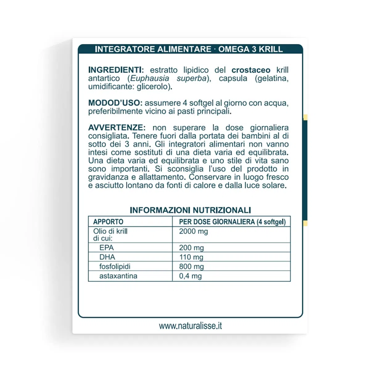 Naturalisse Integratore Omega 3 Krill - 60 Compresse | Integratore Alimentare