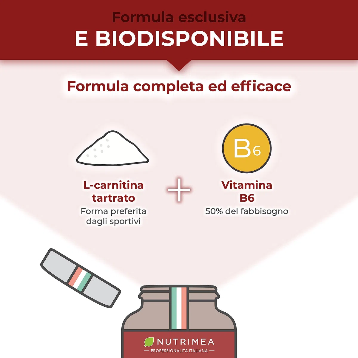 L-Carnitina Tartrato | 1000 mg | Trasforma gli Acidi Grassi in Fonte di Energia | Recupero muscolare | Pre-Allenamento | Con vitamina B6 | 90 capsule | Nutrimea
