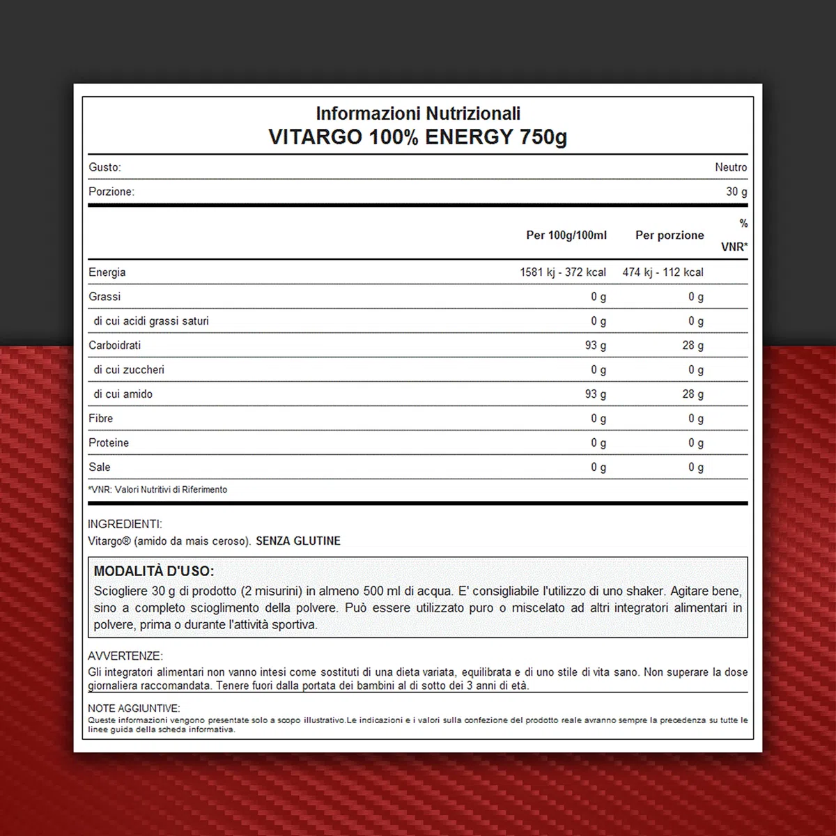 WHY SPORT VITARGO 100% ENERGY - Integratore Alimentare Energetico - 750 g