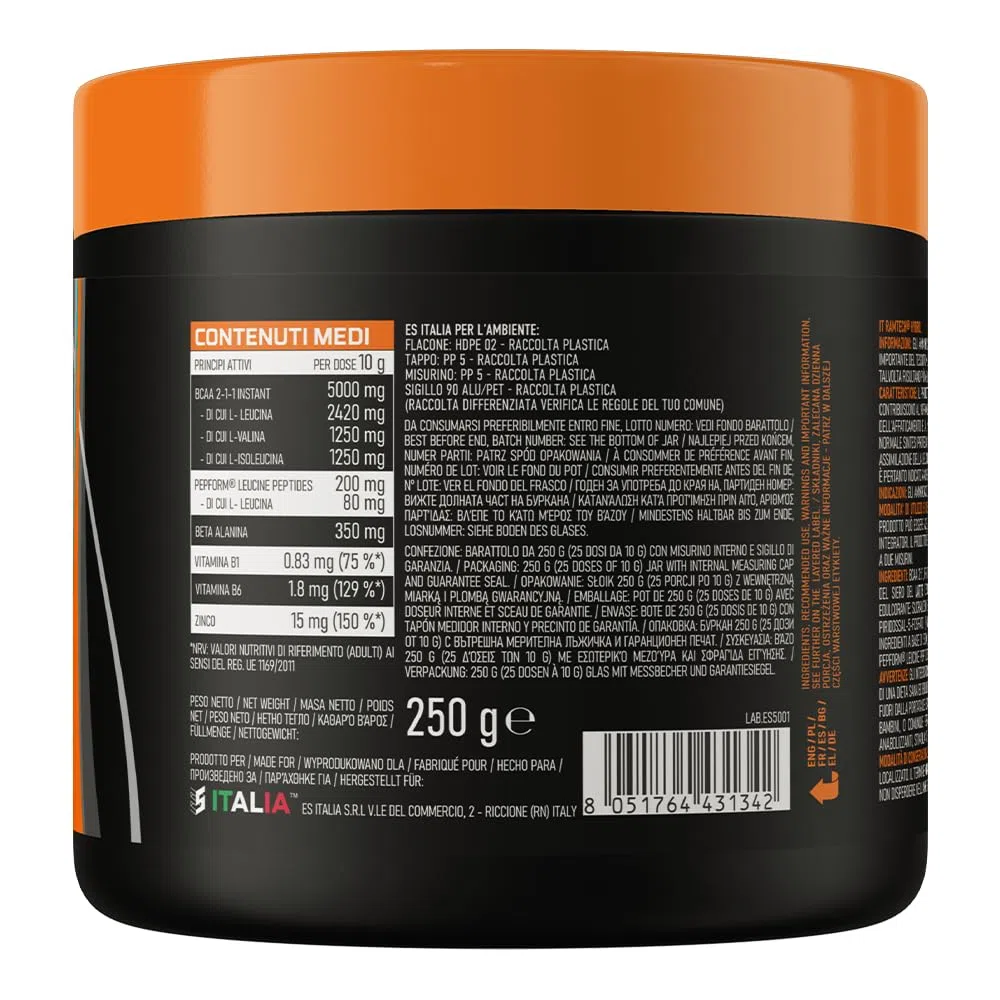 Ramtech Hydro EthicSport – BCAA intra-workout con Beta-Alanina, PepForm®, Zinco e Vitamine B6-B1 – Per attività intense, impegno muscolare e post allenamento – 250 g gusto arancia