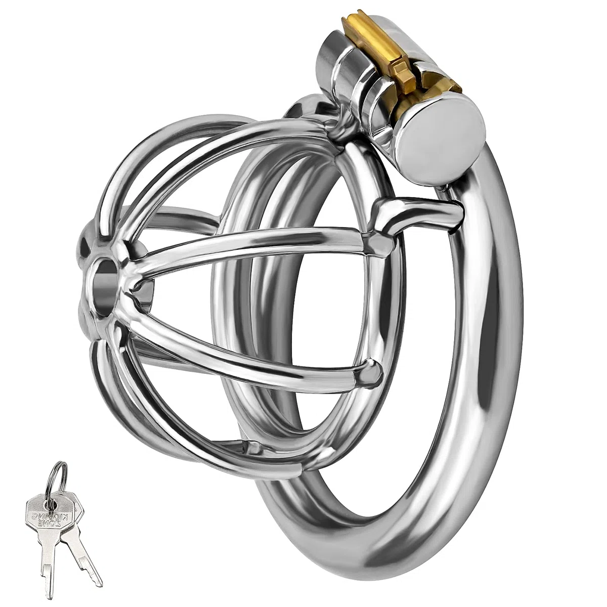 Roluck acciaio inox cintura di castità per gli uomini metallo castità gabbia del pene con blocco bloccato pene esercizio Bondage argento (5cm)