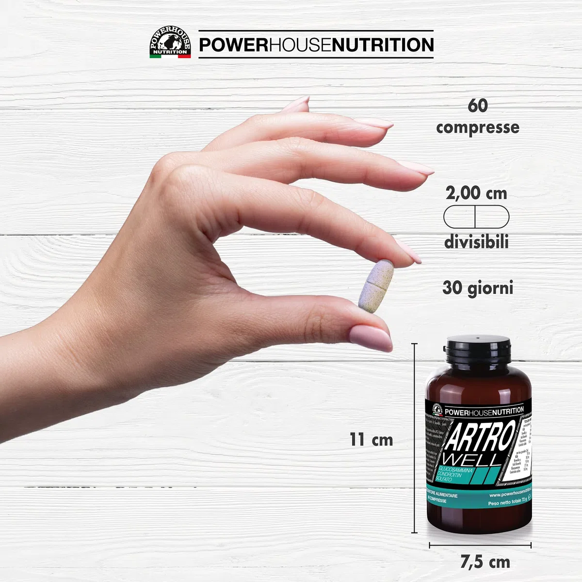 Glucosamina Condroitina MSM, Made in Italy, ARTROWELL Powerhouse Nutrition, Integratore Articolazioni & Cartilagine con Boswellia Serrata, Glucosamina Complex, Funzione Analgesica ed Antinfiammatoria
