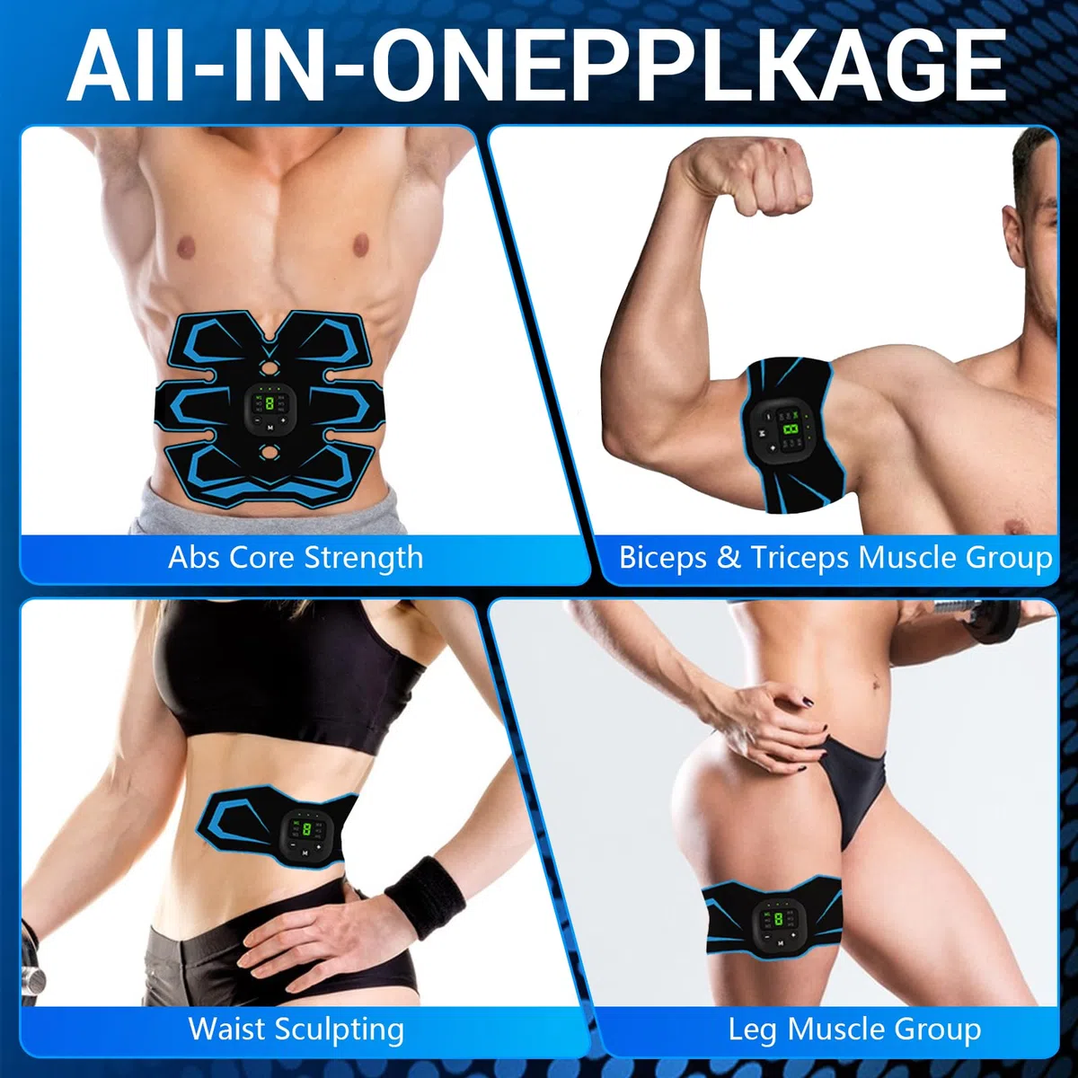 Elettrostimolatore Muscolare - Elettrostimolatore per Addominali, 6 modalità e 19 Intensità, Stimolatore Muscolare EMS Glutei, Addome, Braccia, Gambe