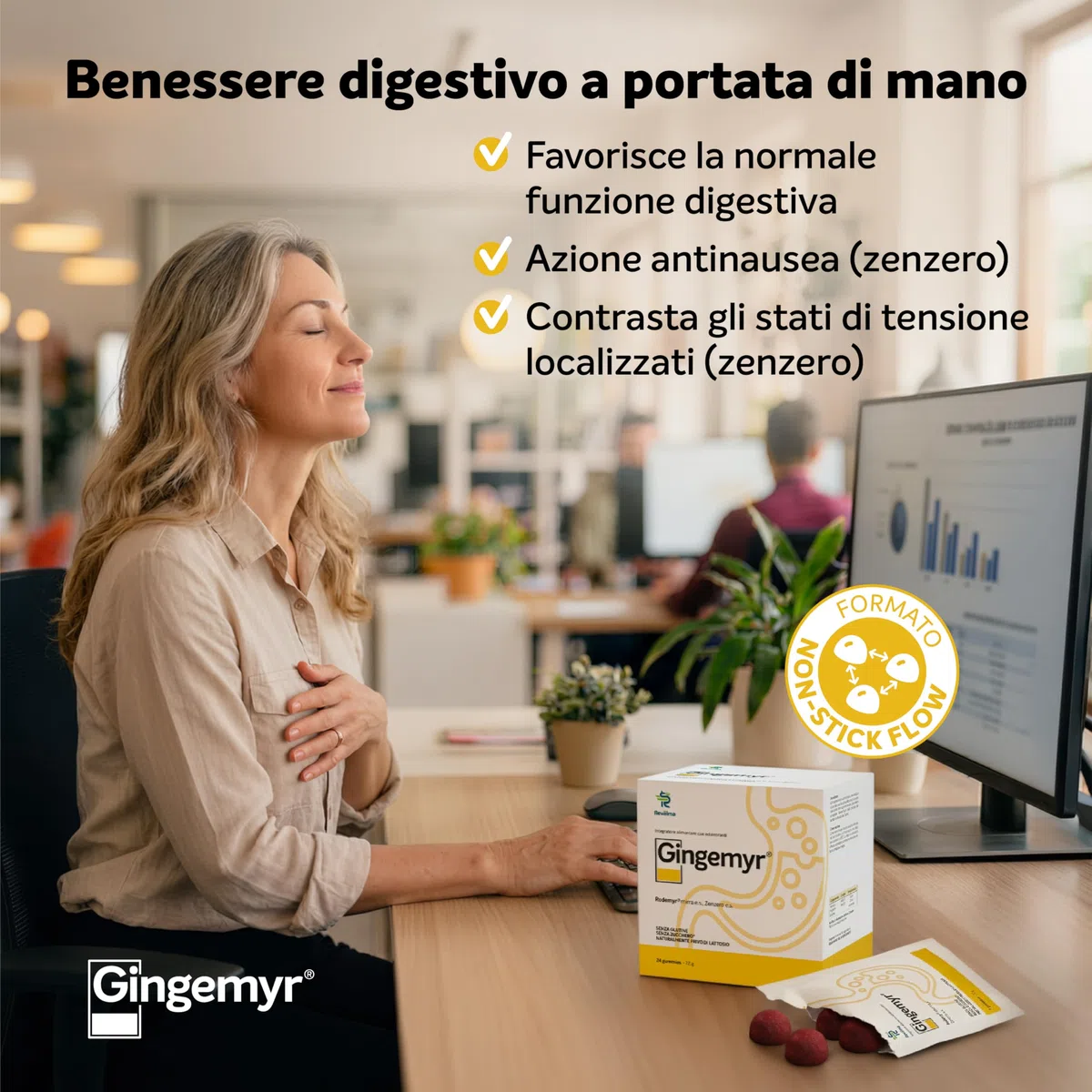 Revalma Gingemyr 24 Gummies - Integratore Alimentare a Base di RodeMyr e Zenzero - Funzione Digestiva ed Azione Antinausea - Senza Glutine
