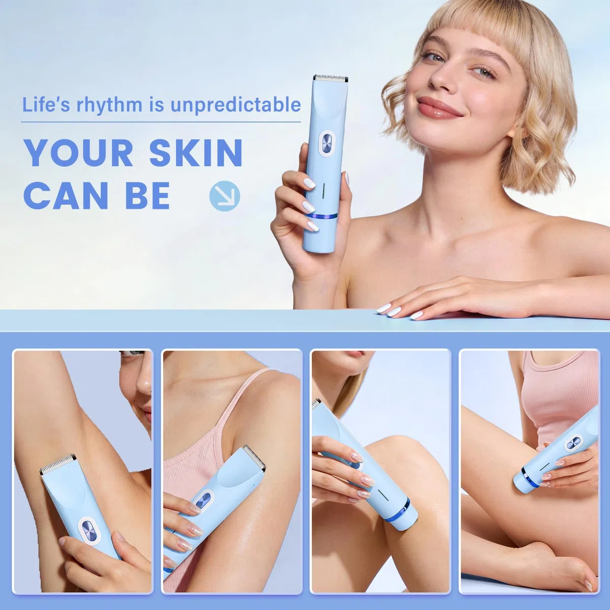 Rasoio intimo da donna, 2 in 1 Dual Head Shaver con ricarica USB-C, rasoio elettrico da donna per viso, gambe e braccia, rasoio da donna con testa di taglio impermeabile, facile da pulire