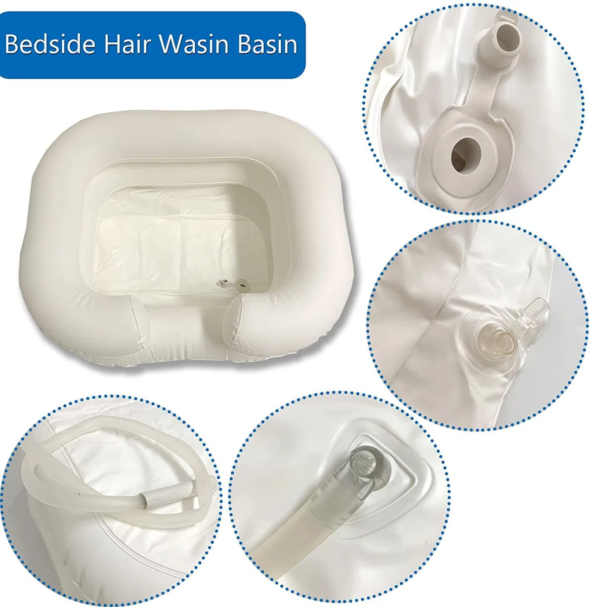 Lavabo per capelli gonfiabile letto - Lavabo shampoo portatile Letto da bagno Aiuti ausiliari rilegati per disabili, anziani, pazienti costretti a letto, in stato di gravidanza (kit di 4)