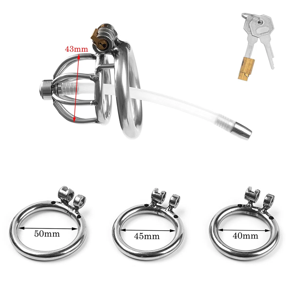 BDSMYOU Gabbia di Castità per Uomo,Gabbia per Pene in Acciaio Inossidabile con Dilatatore Uretrale e 3 Anelli per Testicoli,Chastity Cage in Metallo Cintura di Castità,Sex Toys Uomo (A)