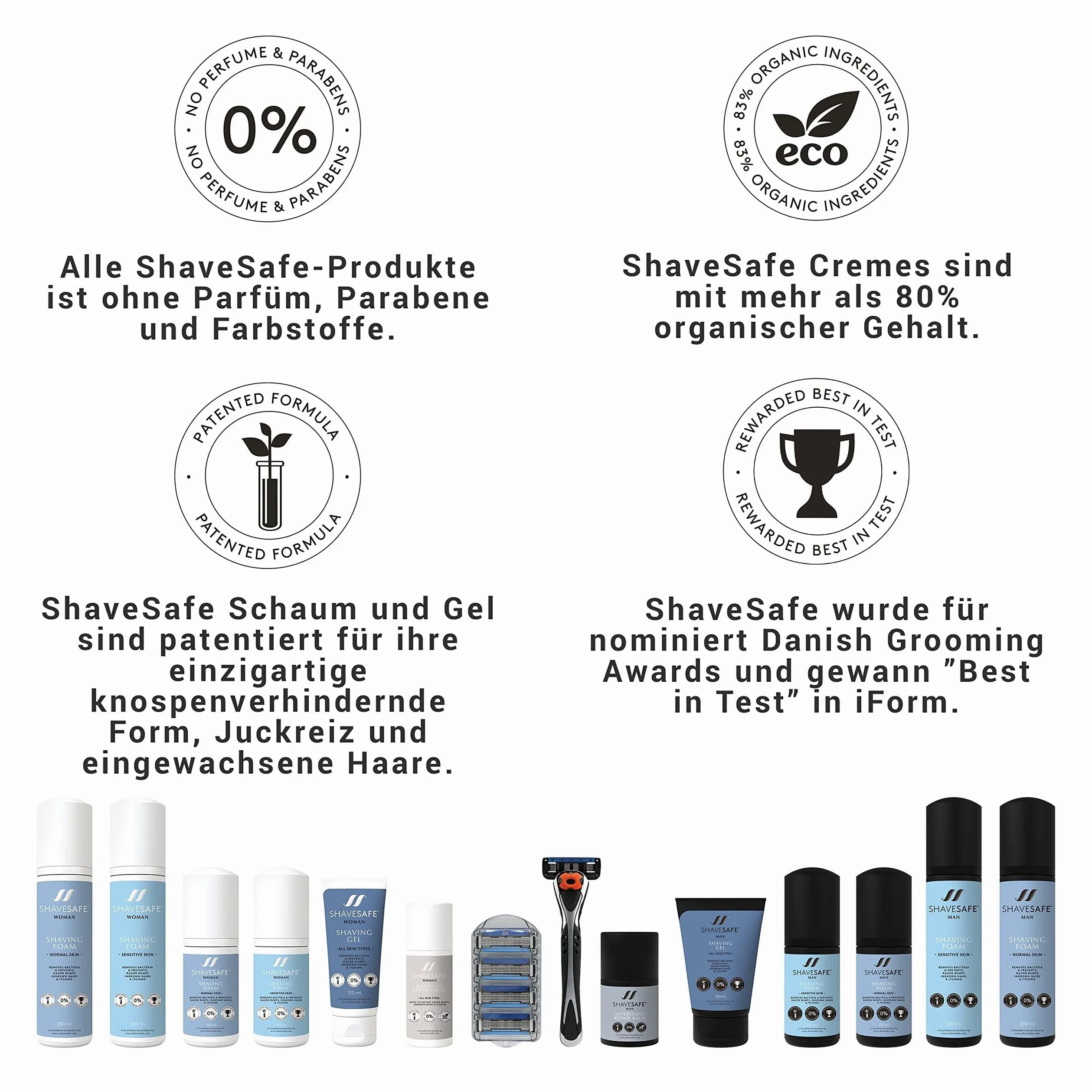 ShaveSafe, 3 confezioni da 100 ml, rasatura liscia e setosa senza irritazioni, riduce facilmente le scottature e i peli incarniti, approvata dal dermatologo per una rasatura delicata e sicura