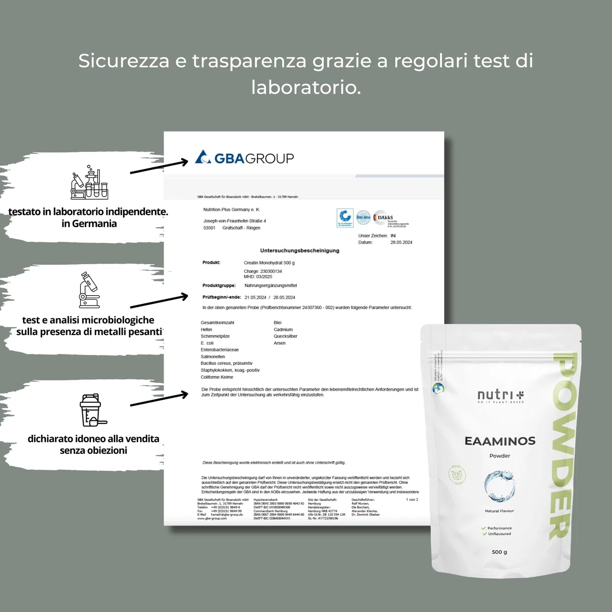 EAA polvere neutro 500 g - Dose elevata - EAA istantanei naturale senza dolcificanti, additivi e aromi artificiali - Aminoacidi essenziali - Aminoacidi essenziali vegani
