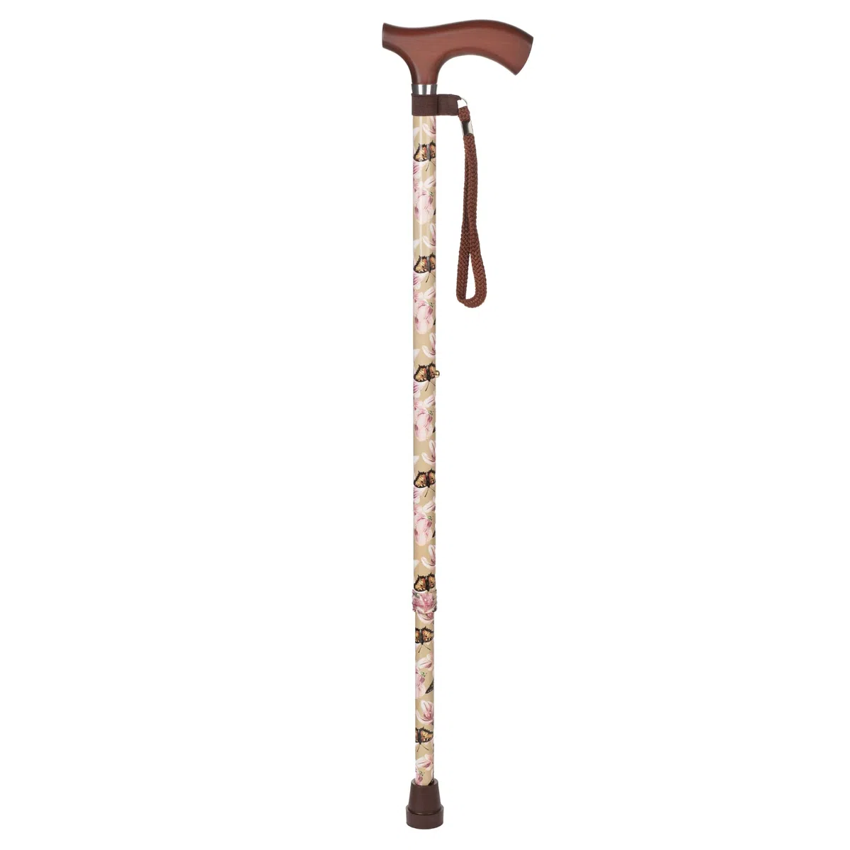 Bastone da Passeggio Telescopico per Anziani con Manico in Legno - con Puntale Antiscivolo e Laccetto in Nylon - Regolabile in Altezza da 76 a 99 cm - Motivo Fantasia Elegante e Floreale per Donna