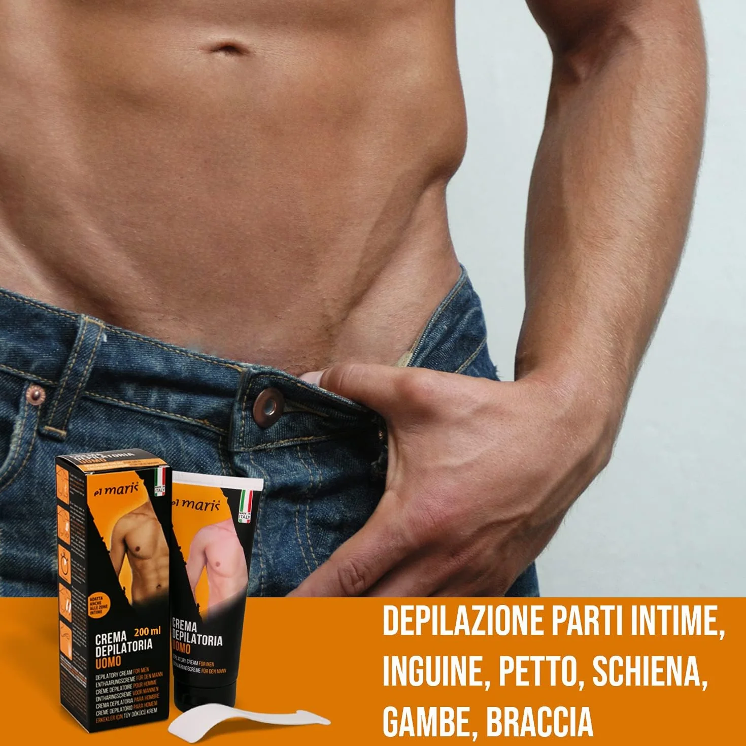 ELMARIS - Crema Depilatoria Uomo - Corpo e Zone Intime - MAXI TUBO 400 ml - Ultrarapida e Delicata - Per Pelli sensibili