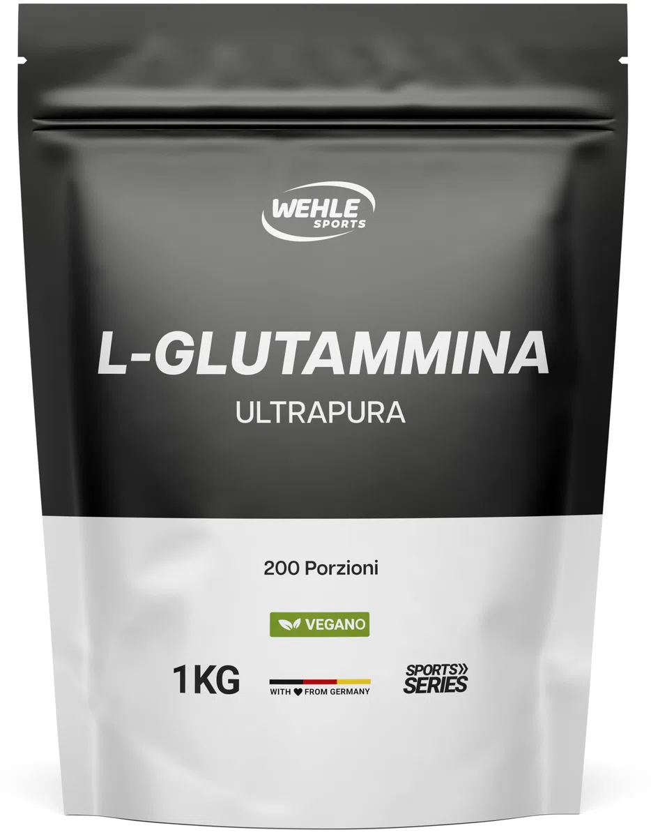 Glutammina in Polvere - 1 KG - 200 Porzioni - L-Glutammina Extra Pura con Vitamina B6 - Vegana e Prodotta in Germania - Glutamina Polvere