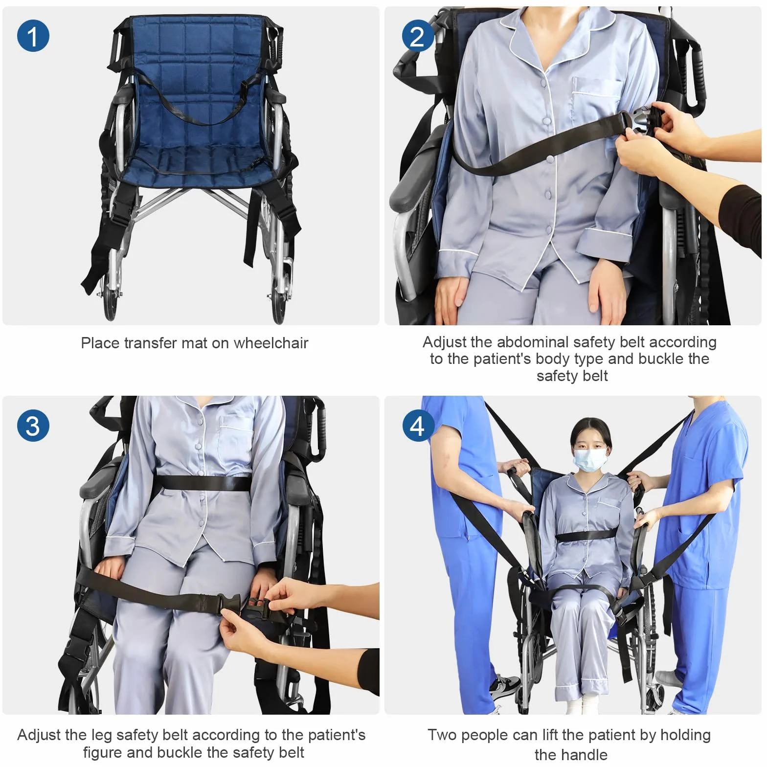 LOSCHEN Tracolla per ascensore scale, cinghie di trasferimento con 4 maniglie per sollevare anziani, andare al piano di sotto facilmente, cinghia regolabile, resiste a 220 bls (blu navy)