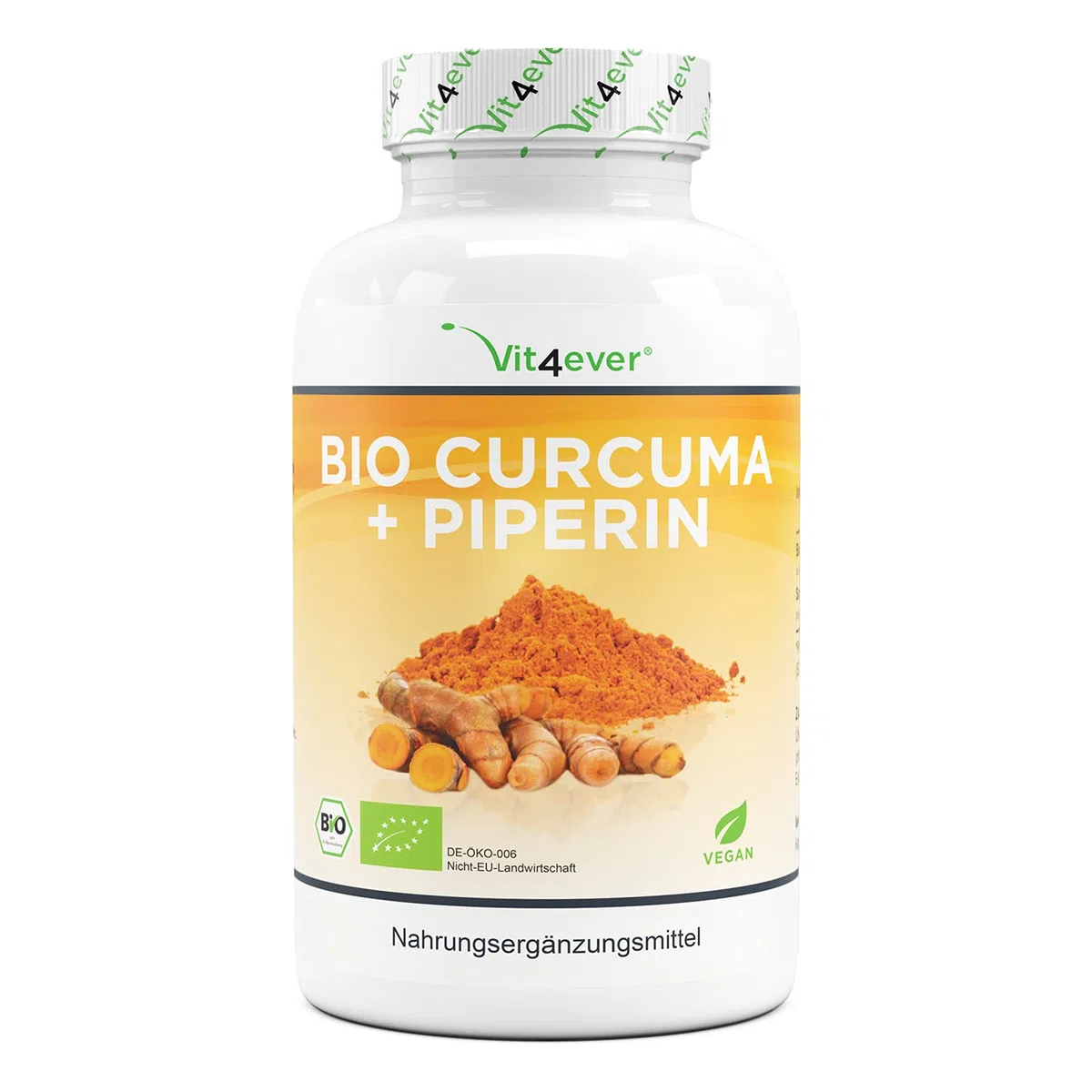 Vit4ever Bio Curcuma - 365 capsule vegane - 4560 mg (curcuma biologica + pepe nero) per dose giornaliera - Con curcumina e piperina - Altamente dosato - Vegan