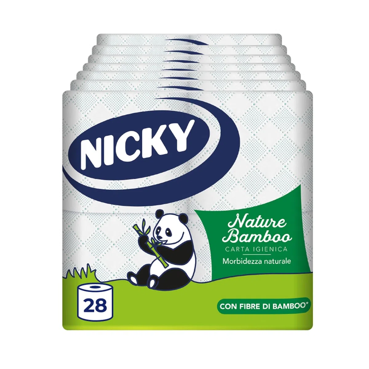 Nicky Nature Bamboo - 28 Rotoli di Carta Igienica, 160 Soffici Fogli a 3 veli di Pura Cellulosa e Arricchiti di Fibre di Bamboo, Morbida e Confortevole, Sostenibile Dentro e Fuori, Bianca
