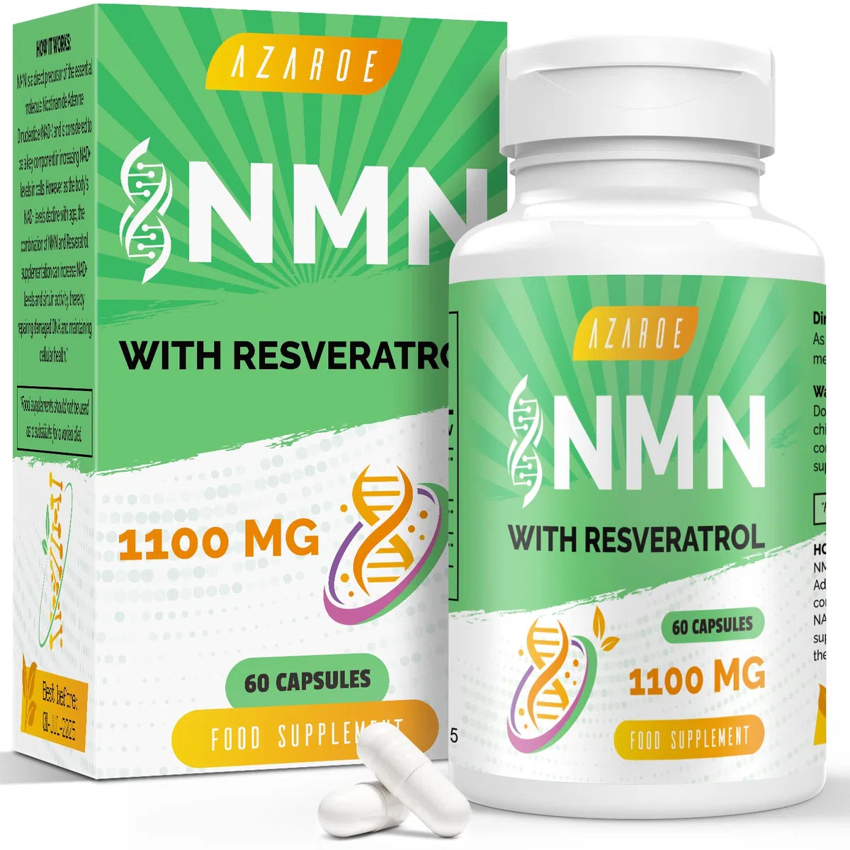 Ultra Purezza NAD + Trans-resveratrolo 1100 mg, con Pepe Nero 50 mg per un Assorbimento Ottimale, Formula Avanzata 3 in 1 per Aumentare i Livelli di NAD+ (60 Unità (Confezione da 1))