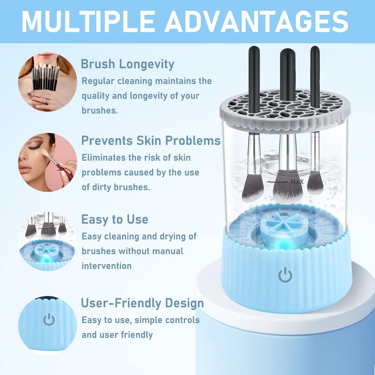 Pulito Elettrico Trucco Pennello Blu Portatile USB Cleaner Macchina con Cuscinetto di Gomma Adatto per Tutti I Pennelli Di Trucco Dimensione
