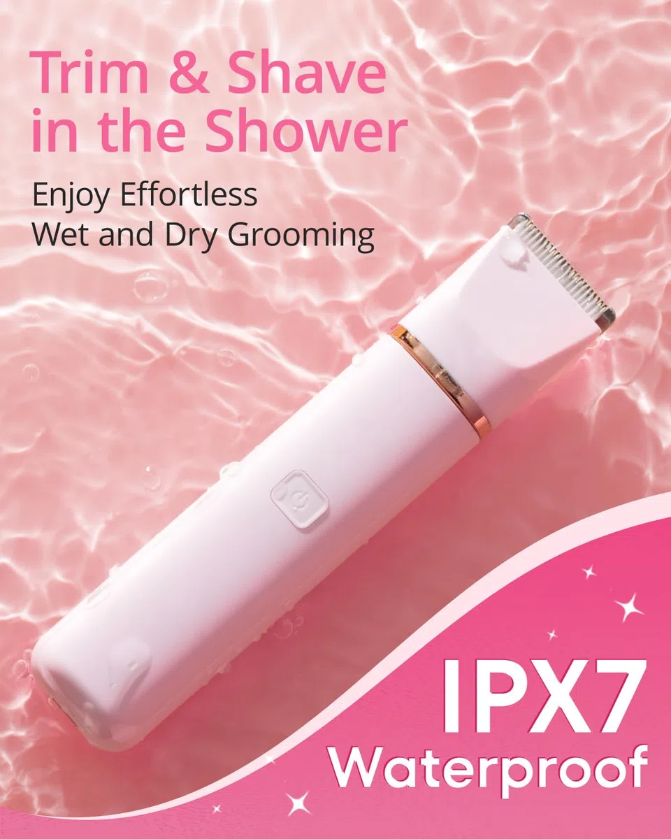 VG VOGCREST Rasoio elettrico per bikini: ricaricabile per rimuovere i peli del corpo, da donna, indolore, per braccia, ascelle, gambe, peli pubici (rosa)