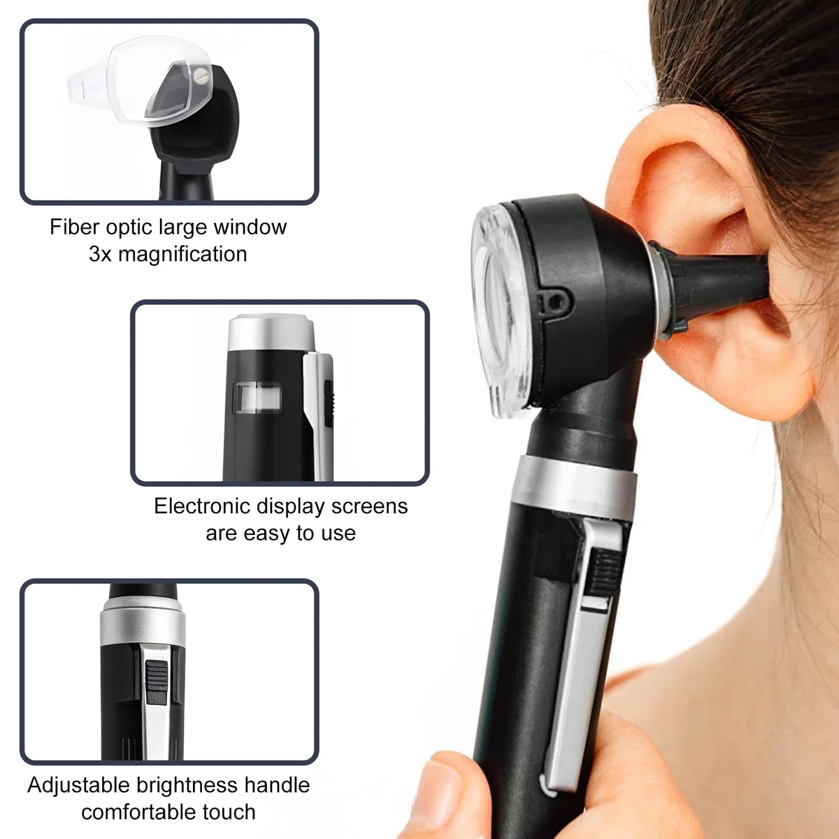 Kit otoscopio portatile: otoscopio con luce LED, illuminazione diretta per la cura delle orecchie, 3 ingrandimenti, 8 tappi e 1 custodia, diagnostica per bambini, adulti, uso domestico e clinica