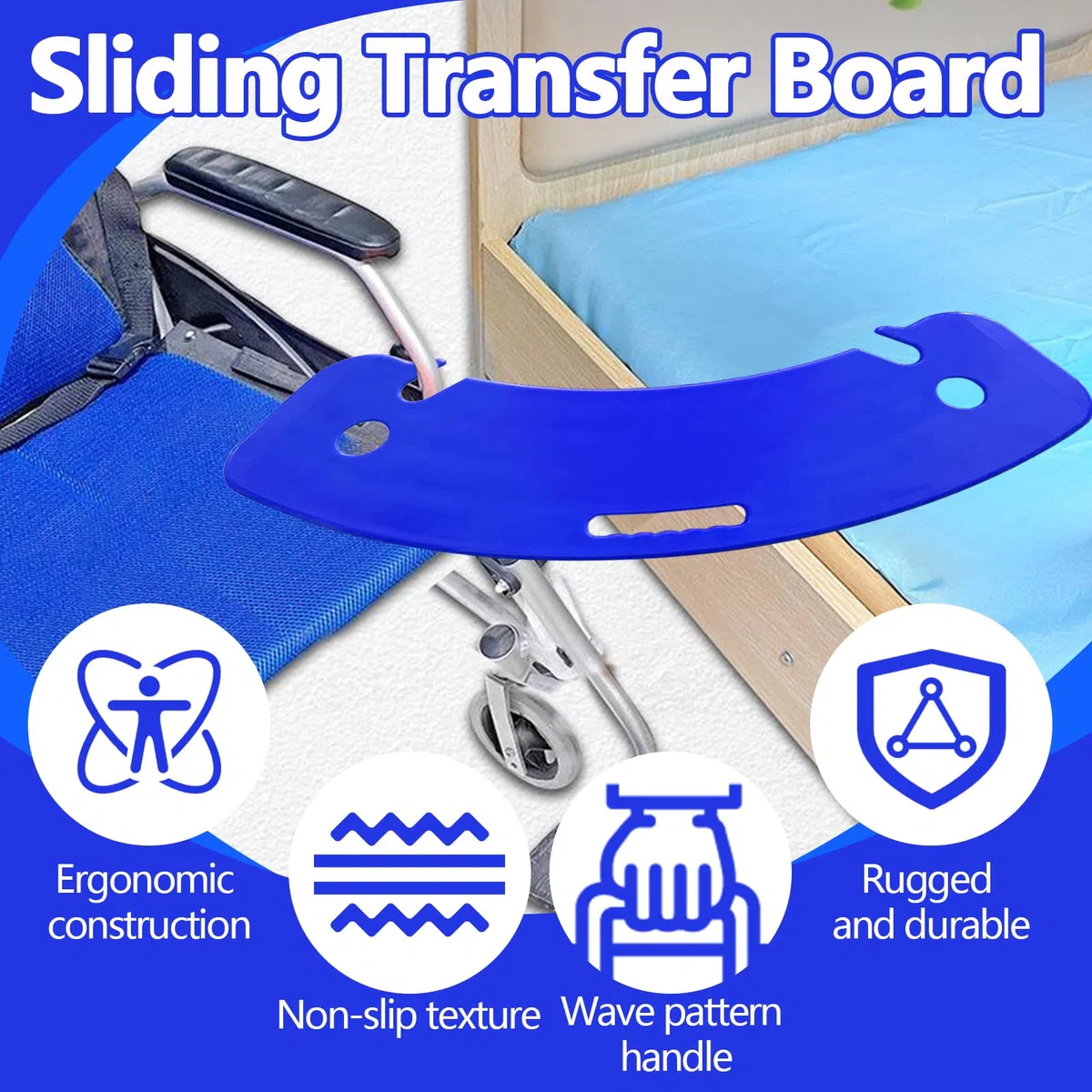 Tavola di trasferimento, Banana Board per trasferimento disabili, scheda di trasferimento paziente, bordo di trasferimento del letto, plastica ABS leggera, antiscivolo, portatile, trasferimenti sicuri