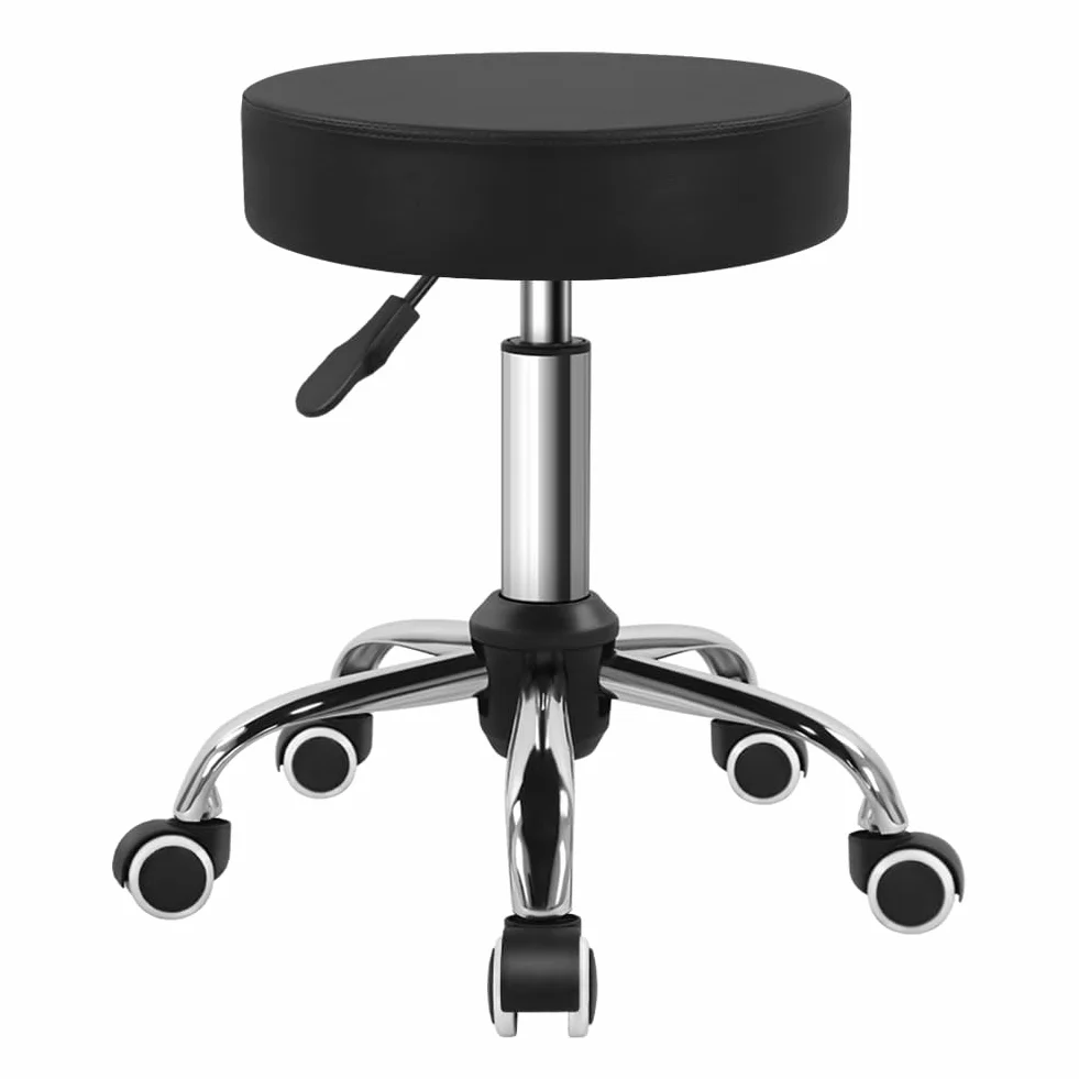 BFTOU Sgabello girevole in pelle PU nero con ruota, perfetto per salone, lavoro, casa, spa, negozio, altezza regolabile e conveniente, sedia piccola (nero)