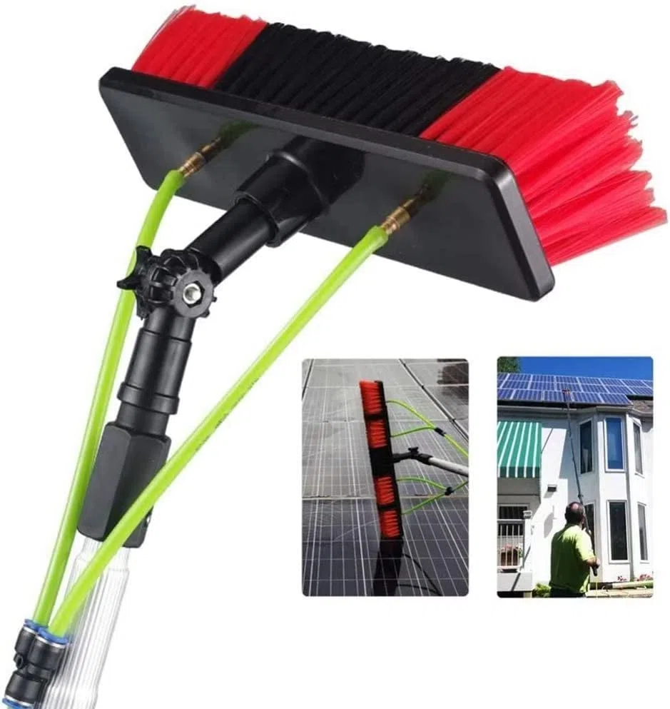 Teles Kit di spazzole per la pulizia dell'approvvigionamento idrico per pannelli solari, pulitore rotante per pannelli fotovoltaici, palo estensibile per uso domestico, strumento efficiente per la