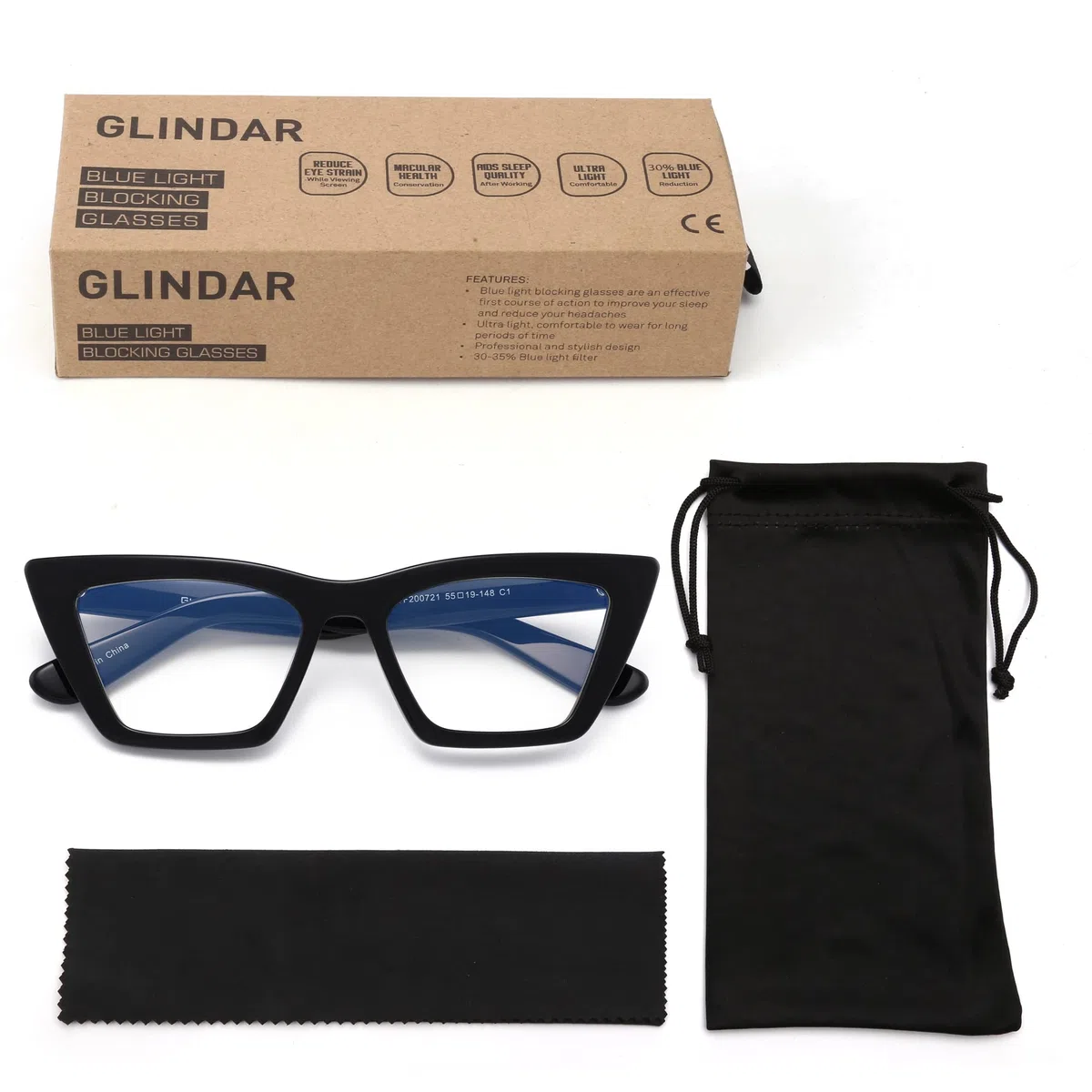GLINDAR Occhiali Luce Blu Occhi di Gatto. Protezione contro Schermi e Monitor. Montatura in Acetato di Alta Qualità - Per Donna.