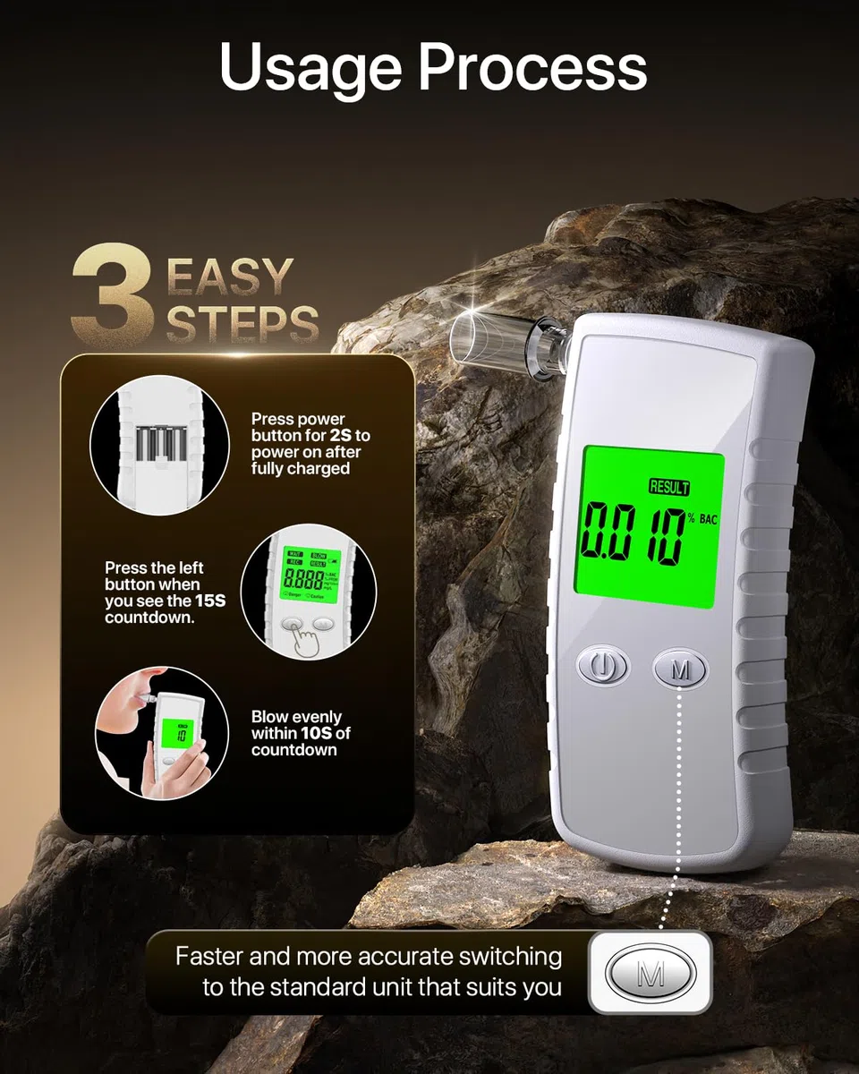 2025 Etilometro Portatile Certificato, Alcol Test con Display Digitale LCD, Etilometro Portatile per Uso Domestico, Etilometro Professionale con 10 Alkoholmessgerät (1)