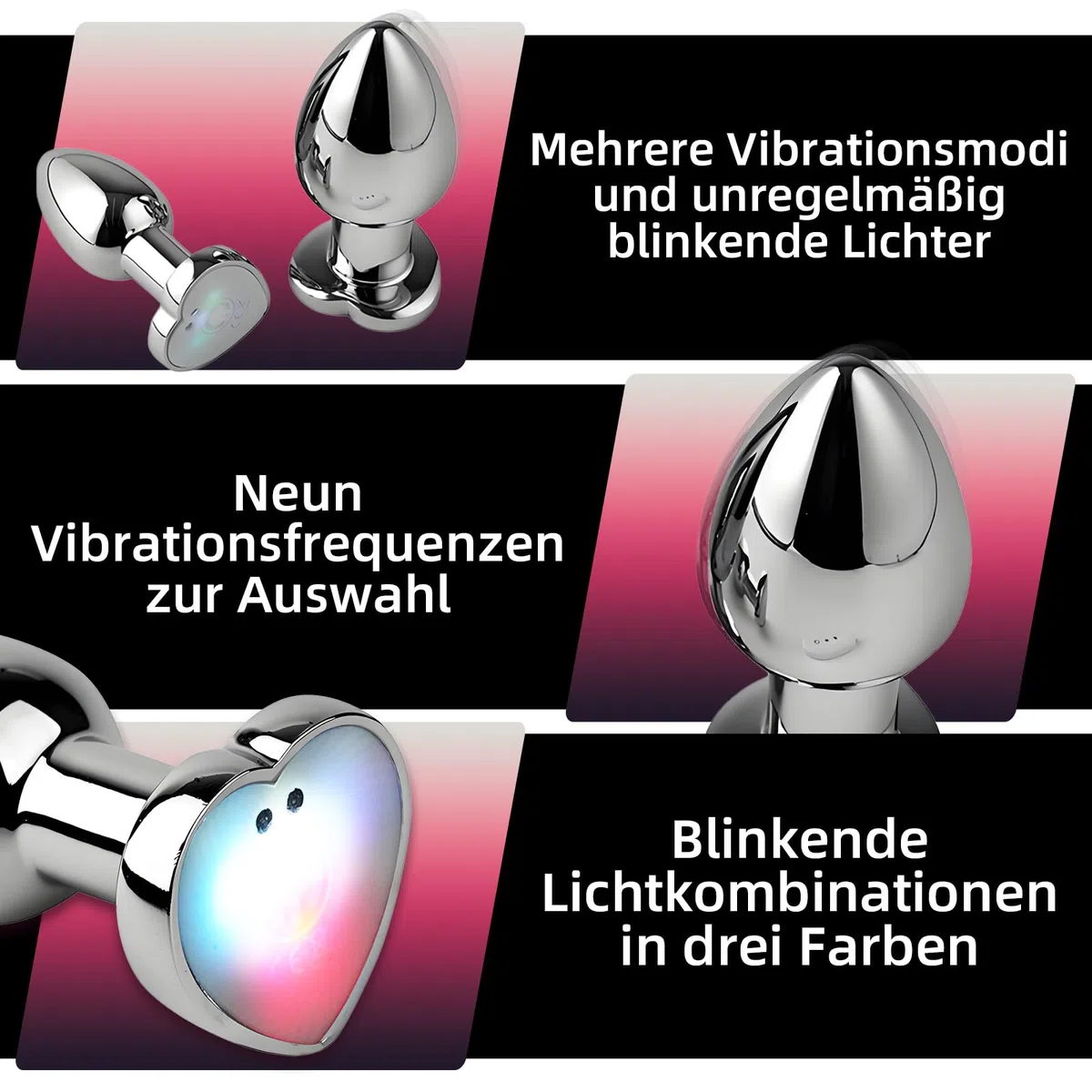 AMAZBEE Plug anale vibrante Vibratore Butt Plug per donne uomini Hearted Light Up Massaggiatore della prostata con telecomando Giocattoli sessuali elettrici in acciaio inox (S)