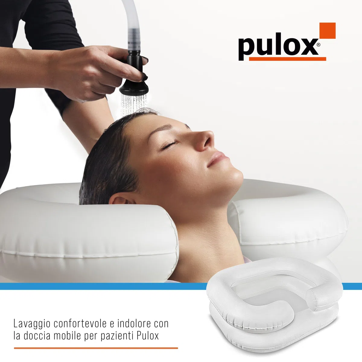 Pulox Lavandino mobile gonfiabile - Bacinella per Shampoo con sacca d'acqua, soffione e pompa d'aria - Vasca per il lavaggio dei capelli per pazienti allettati