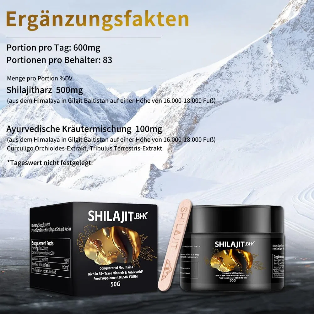 Himalaya Shilajit Originale - Resina di Shilajit biologica dell'Himalaya, ricca di oltre 85 oligoelementi e acido fulvico per concentrazione, energia e immunità, 50 grammi.