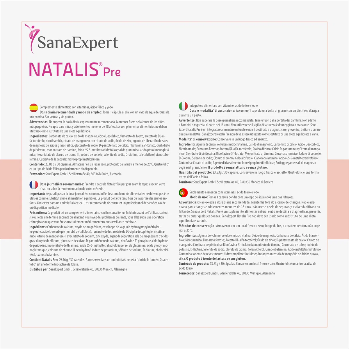 Natalis Pre Pack 3, Integratore Gravidanza Per La Fertilità Precoce Con Acido Folico, Quatrefolic, Ferro E Vitamine Donne, 30 Capsule (ogni confezione) - SanaExpert