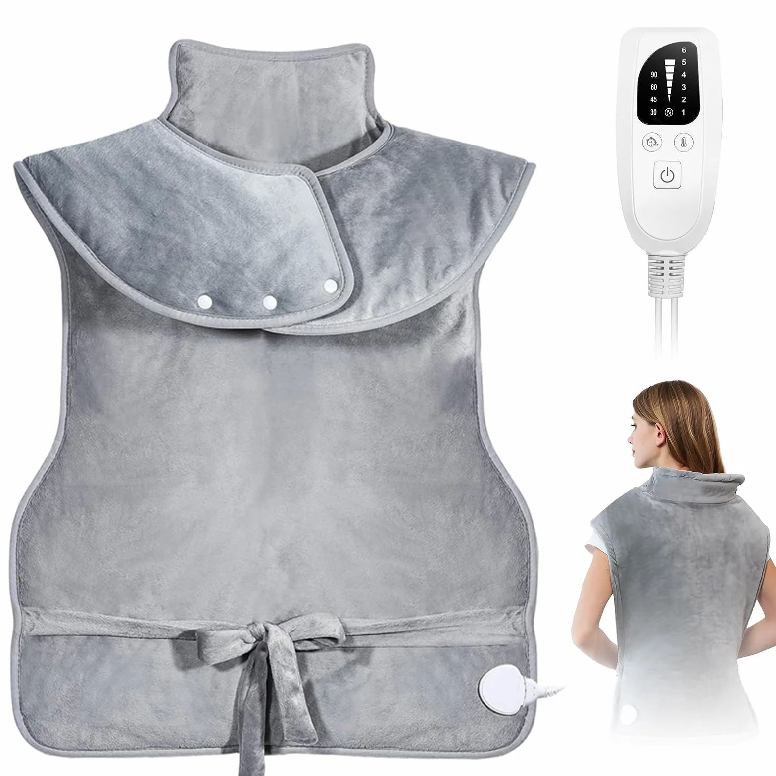 Souvik Termoforo Elettrico Cervicalee Spalle, Cuscino Elettrico Riscaldante con cinturino in vita, per Schiena, Termico, Riscaldamento Rapido, 6 livelli di temperatura, 4-Timer, Lavabile in Lavatrice
