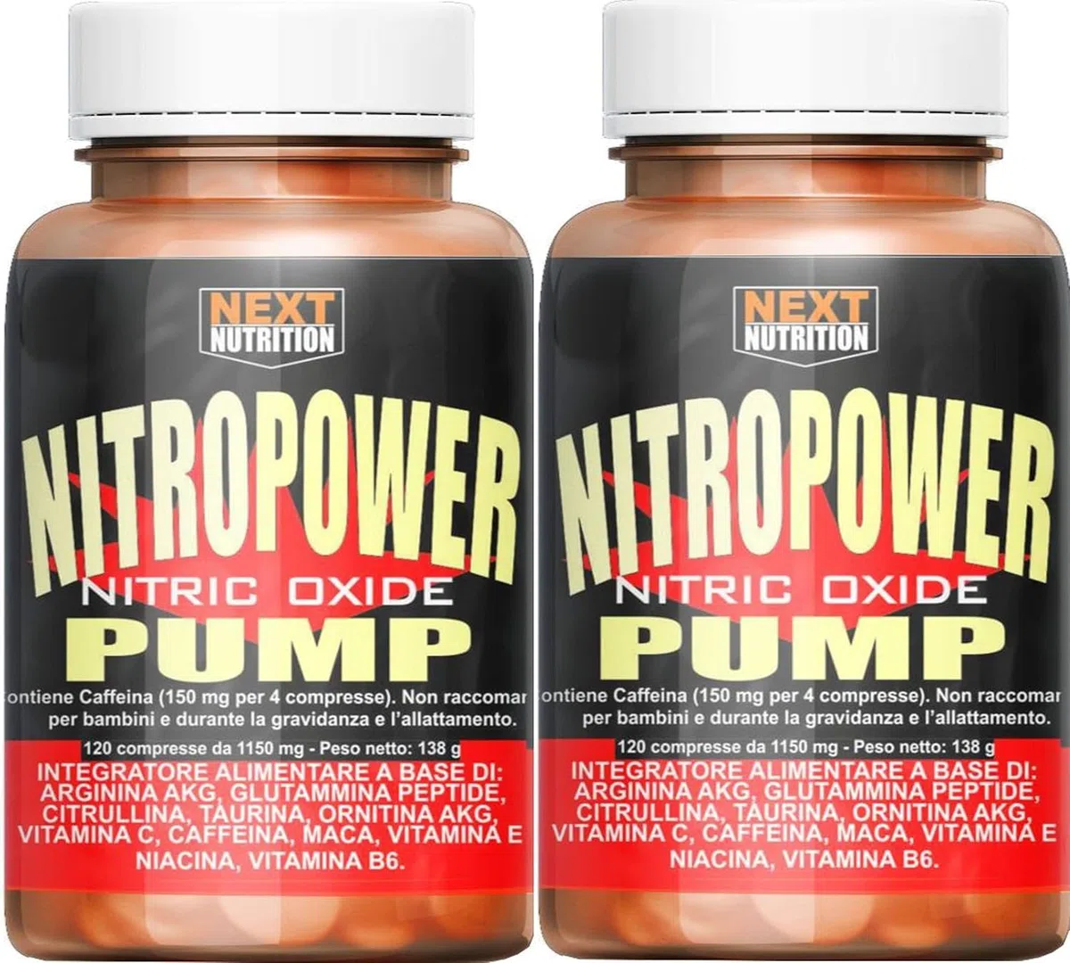 Hyper Nitro Power Pump 2 x 120 CPR - Pre Workout, Massa Muscolare - Stimola Ossido Nitrico con Vitamina C, Maca Peruviana, Vitamina E, Arginina, Citrullina, Glutammina, Acetil l Carnitina e Caffeina