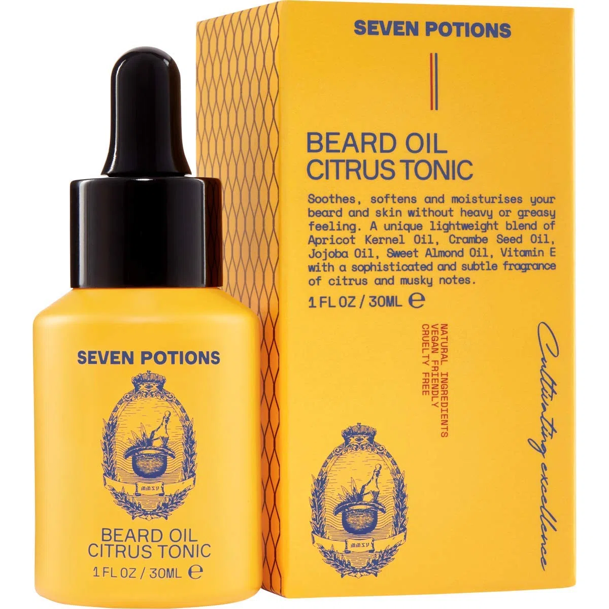 Seven Potions Olio da Barba per Uomo - Olio da Barba alla Jojoba per Nutrire Pelle e Peli - Stop al Prurito - Completamente Naturale, Vegan e Cruelty Free - Citrus Tonic