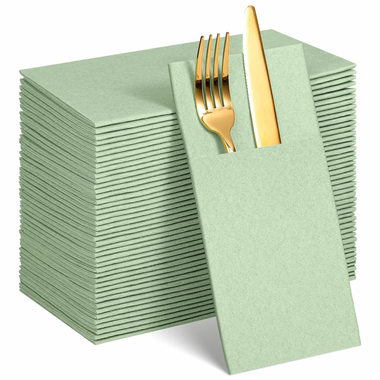60 tovaglioli di lino tascabili, tovaglioli di carta con tasca integrata per posate usa e getta, per posate, matrimoni, baby shower, feste nuziali (verde salvia)