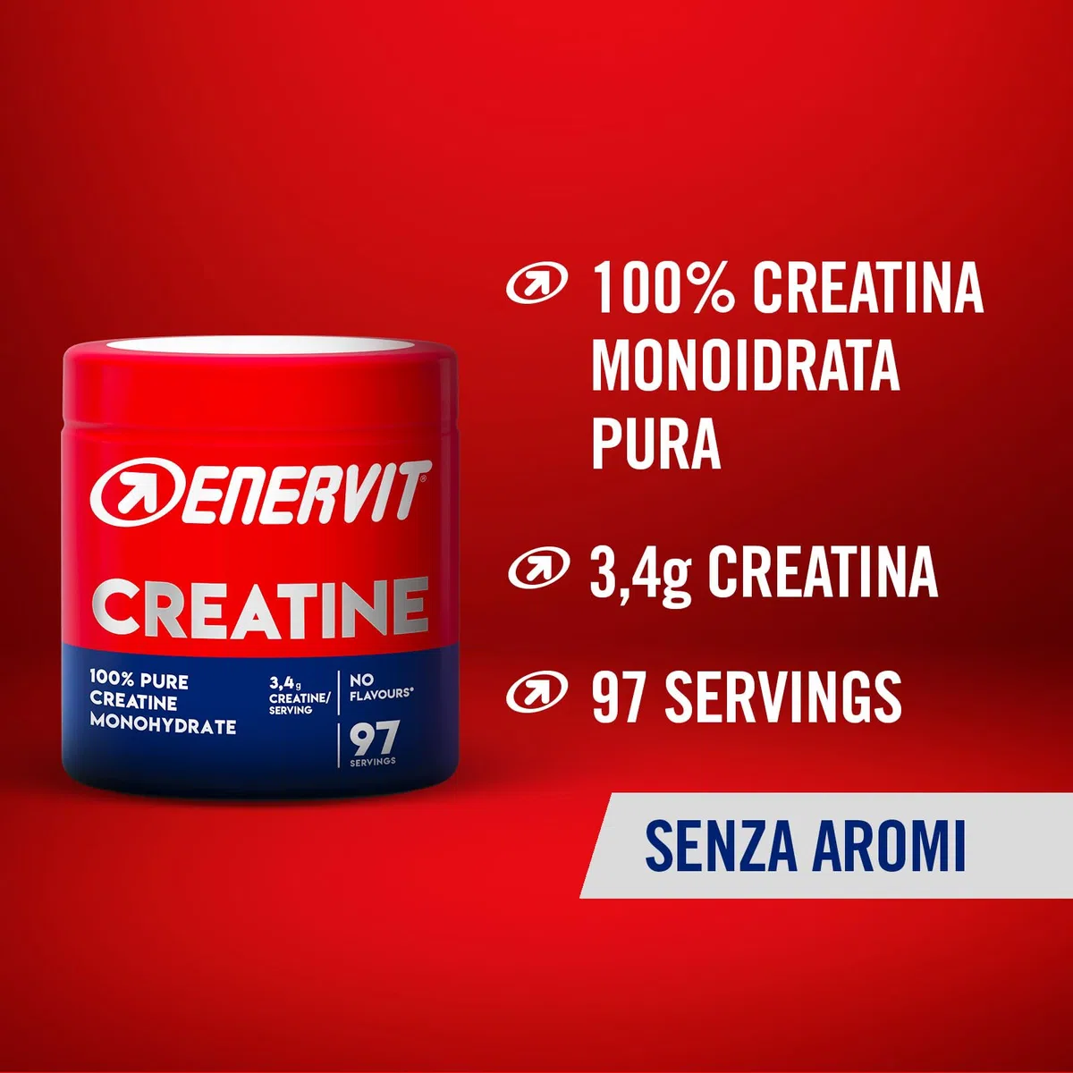 Enervit, Creatina Monoidrato Pura, Senza Aromi, Per Migliorare le Performance muscolare, 3,4g di Creatina per Porzione, Da Assumere nel Corso della Giornata, Vegan, Barattolo da 330g
