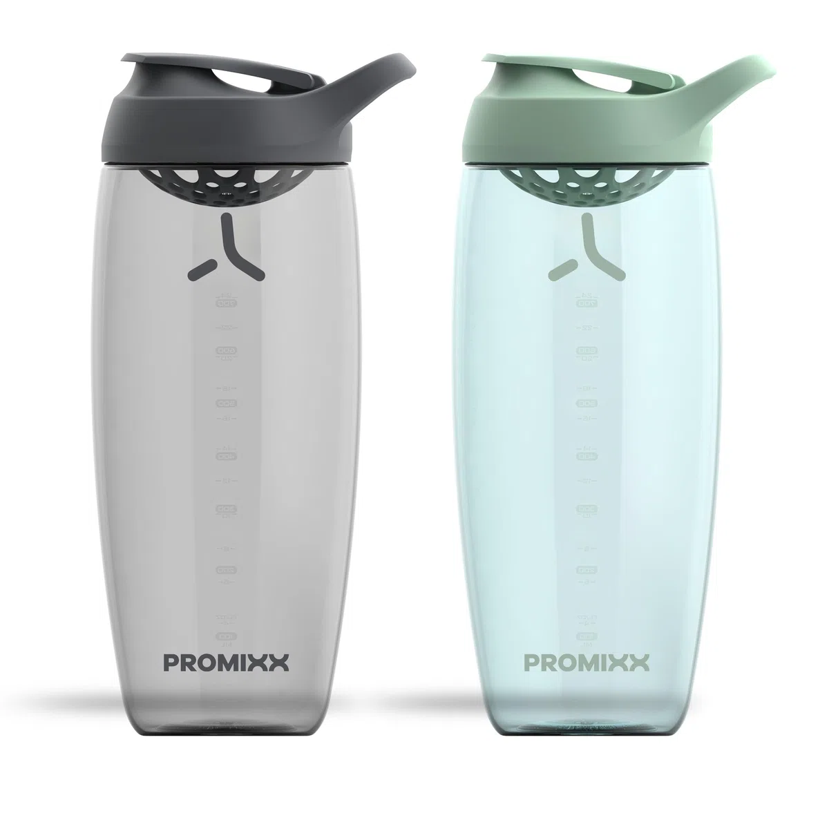 Promixx PURSUIT bottiglia shaker per proteine confezione da 2 per miscele di proteine e integratori frullati – Grigio Grafite, Verde Alga, 950ml
