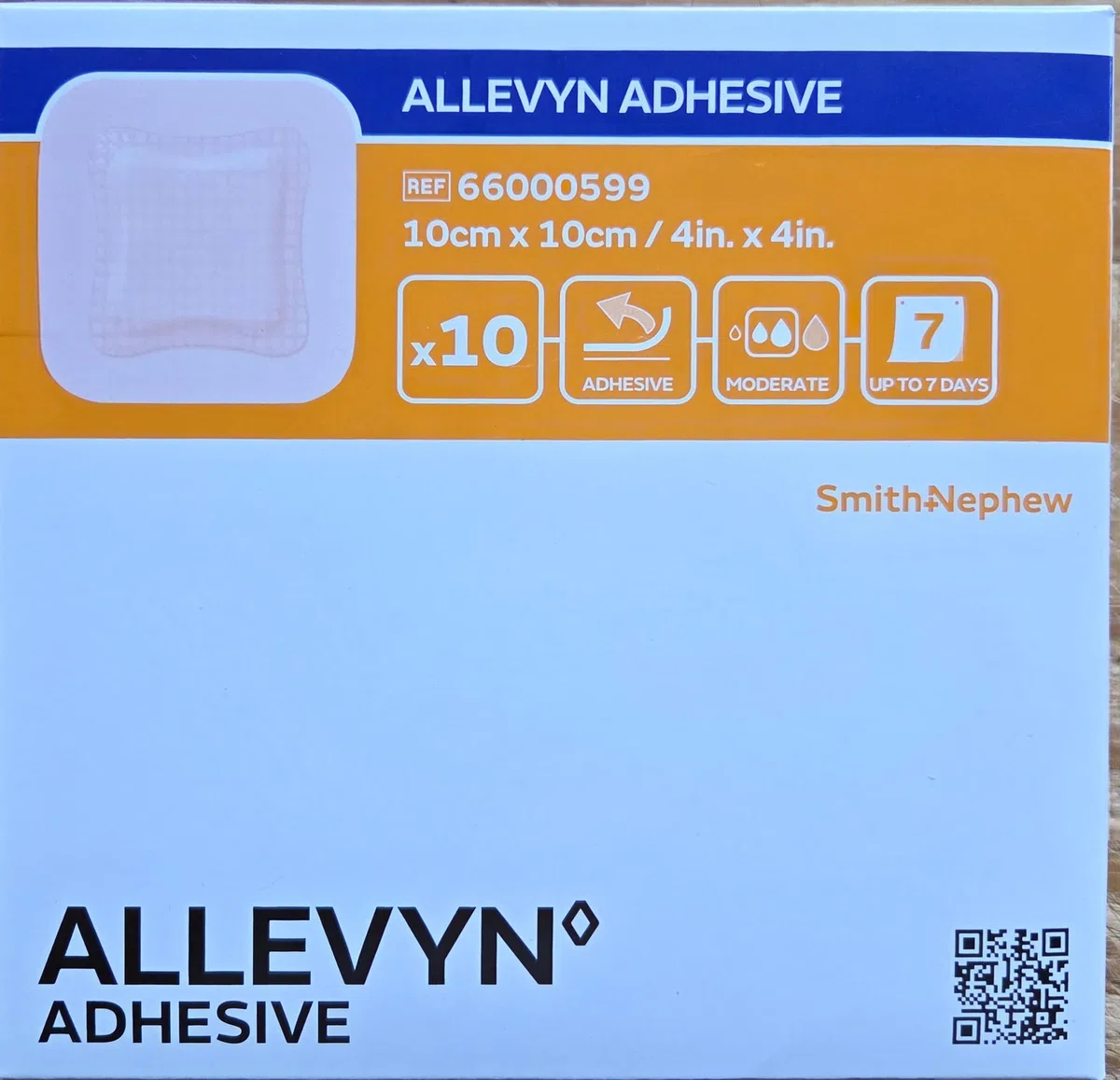 Allevyn Classic, Adhesive Dressing, cerotto per bendaggio, 10 cm x 10 cm. Confezione da 10