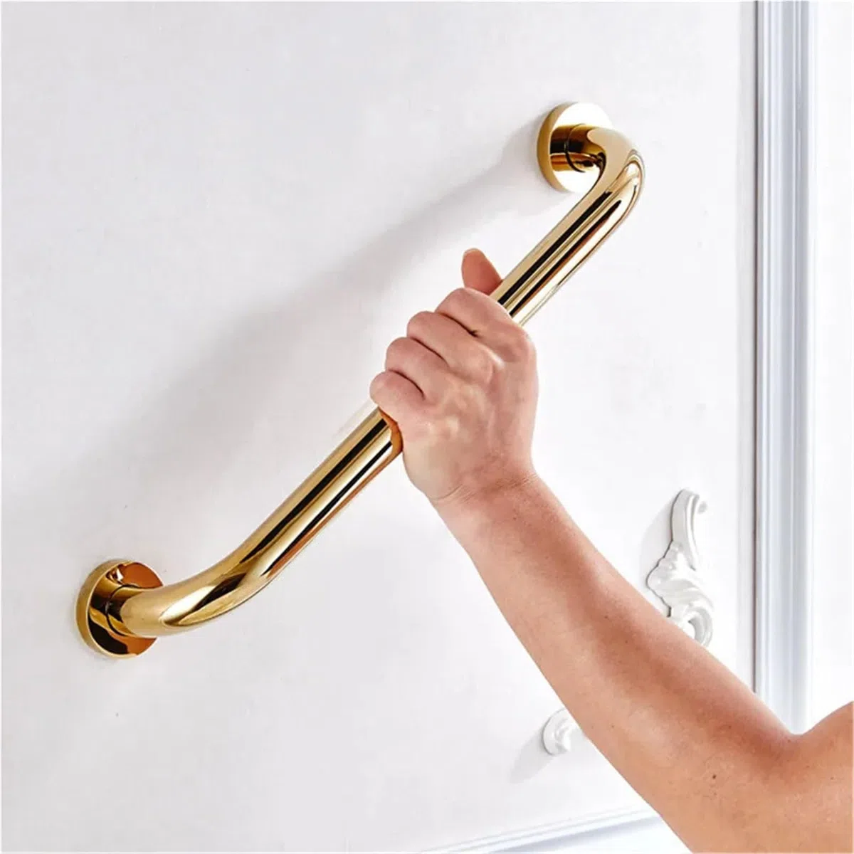 Maniglioni per Doccia e Bagno, Barra di Sicurezza per Doccia e Vasca da Bagno, Maniglia in Ottone Dorato da 30cm/40cm/50cm, Maniglione da Bagno con Impugnatura Antiscivolo (50cm Oro)