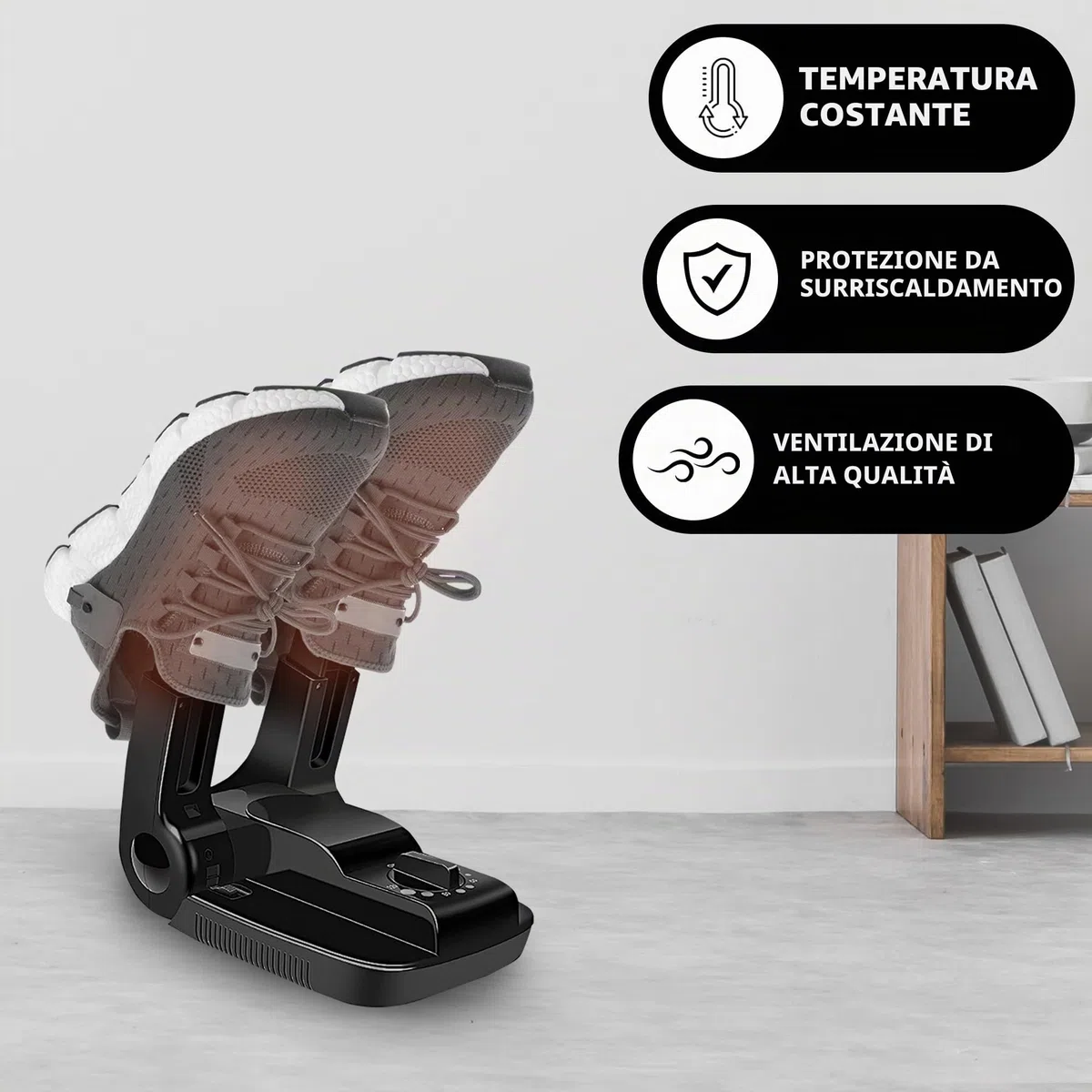 Vonia Ozone Asciugascarpe e Deodorante per Scarpe con timer - Mangia odori - Asciuga Scarpe- Scarpe fresche e pulite - Nero (Con Ozono)